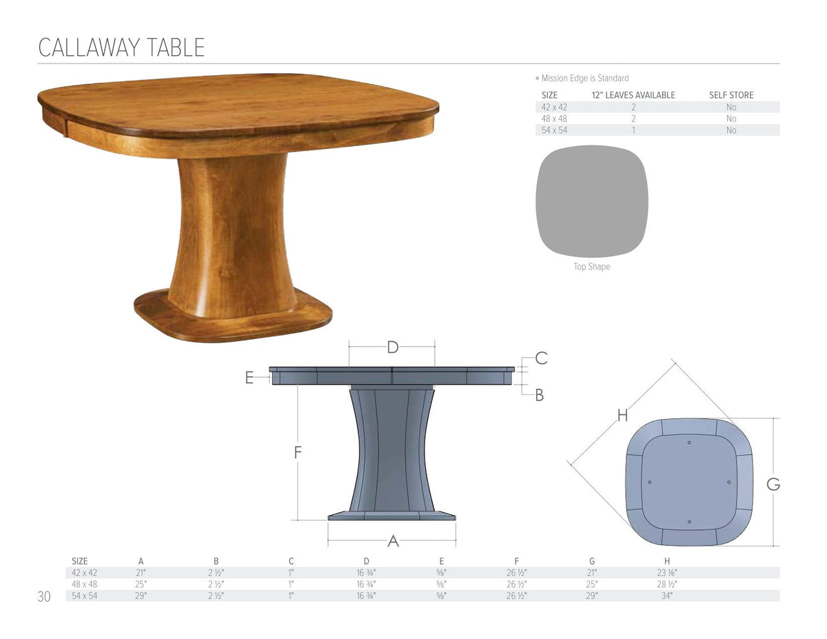 Callaway Table catalog page