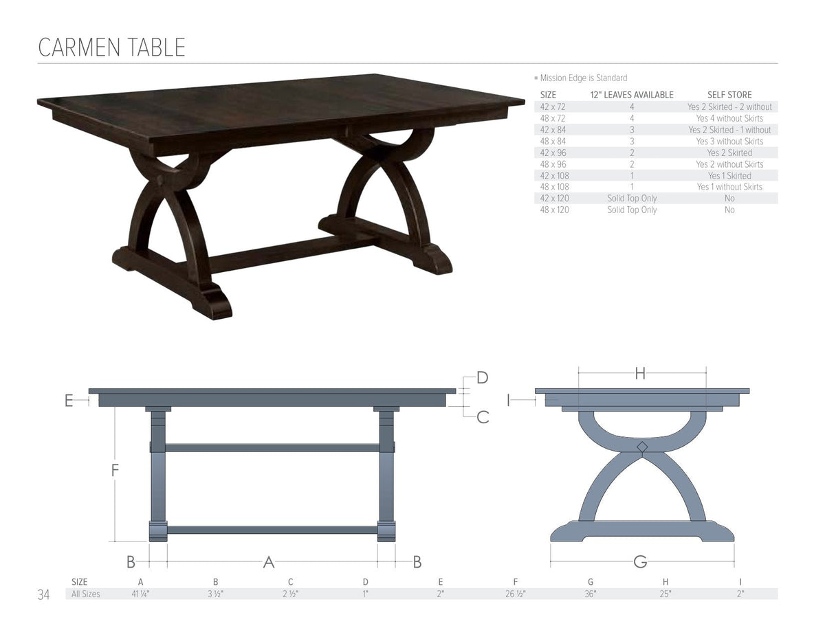 Carmen Table catalog page