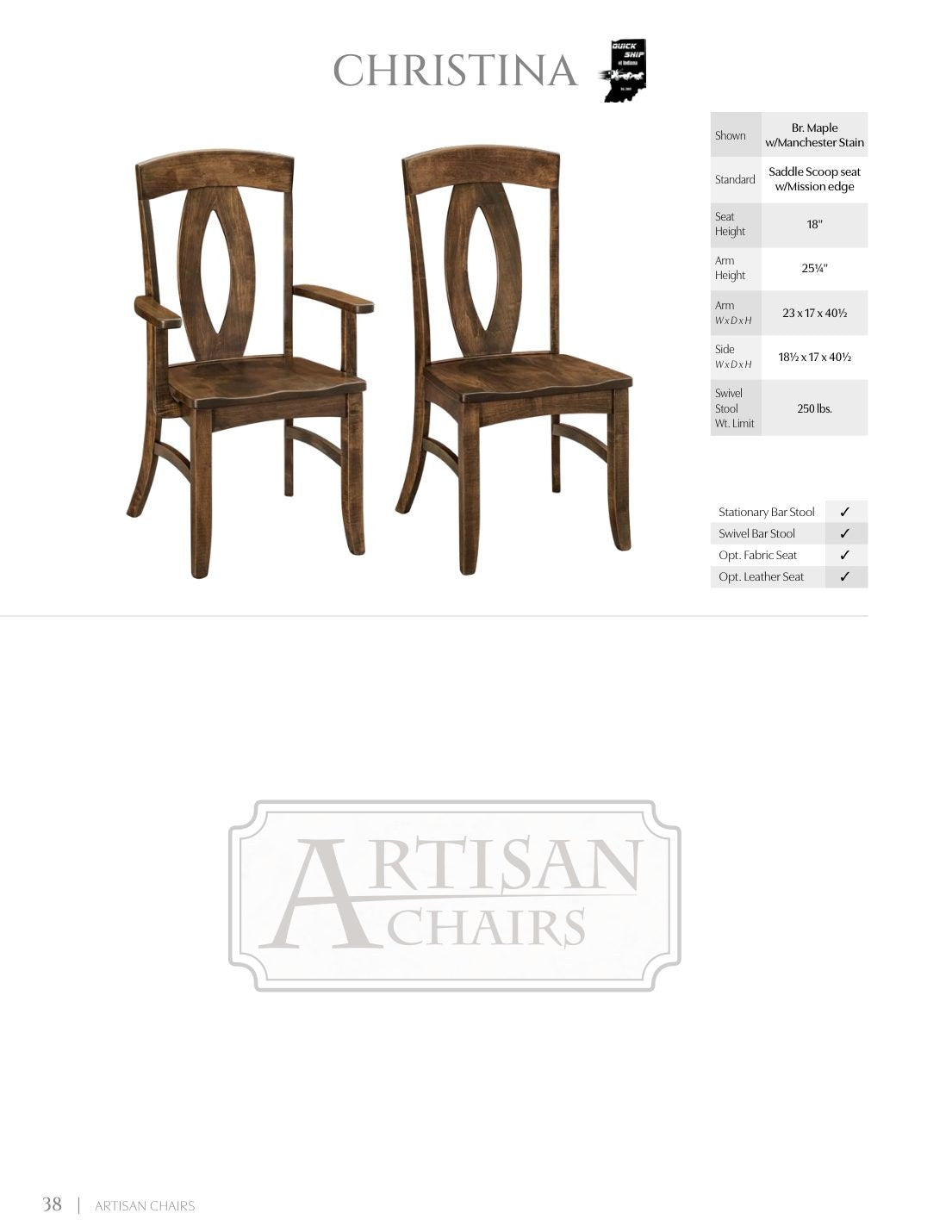 Christina Arm Chair catalog page