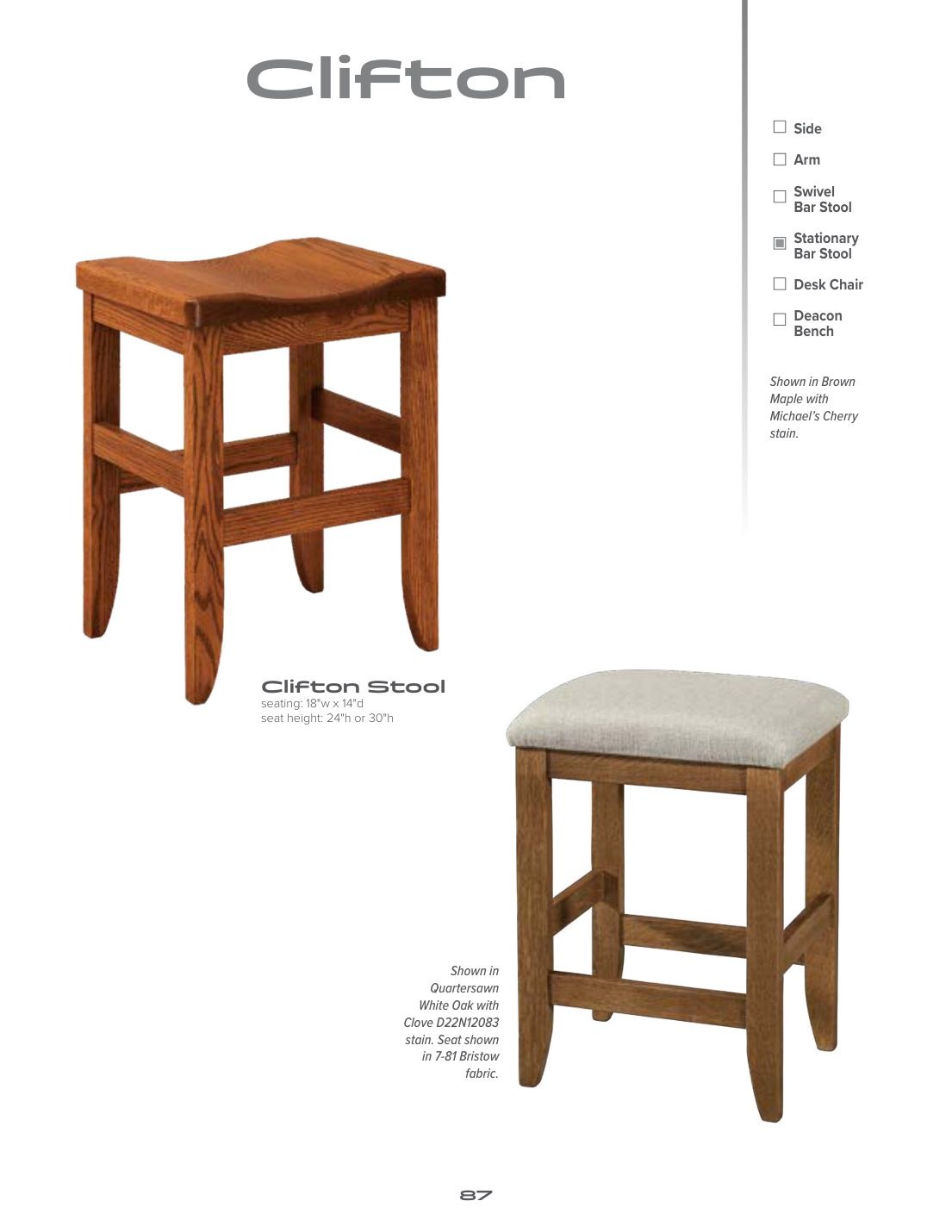 Clifton Stationary Bar Stool catalog page