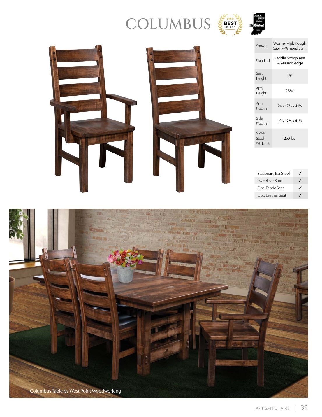 Columbus Arm Chair catalog page