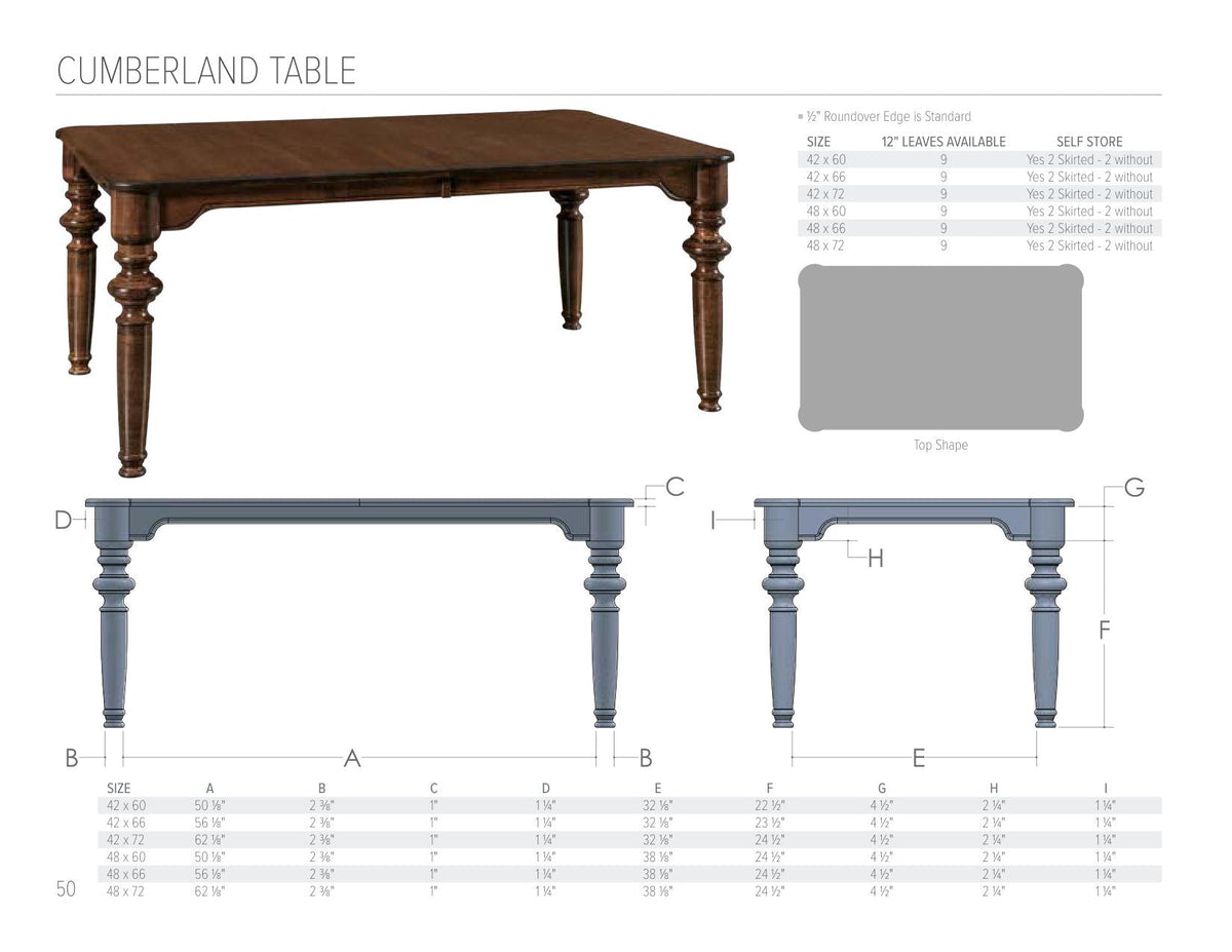 Cumberland Table catalog page