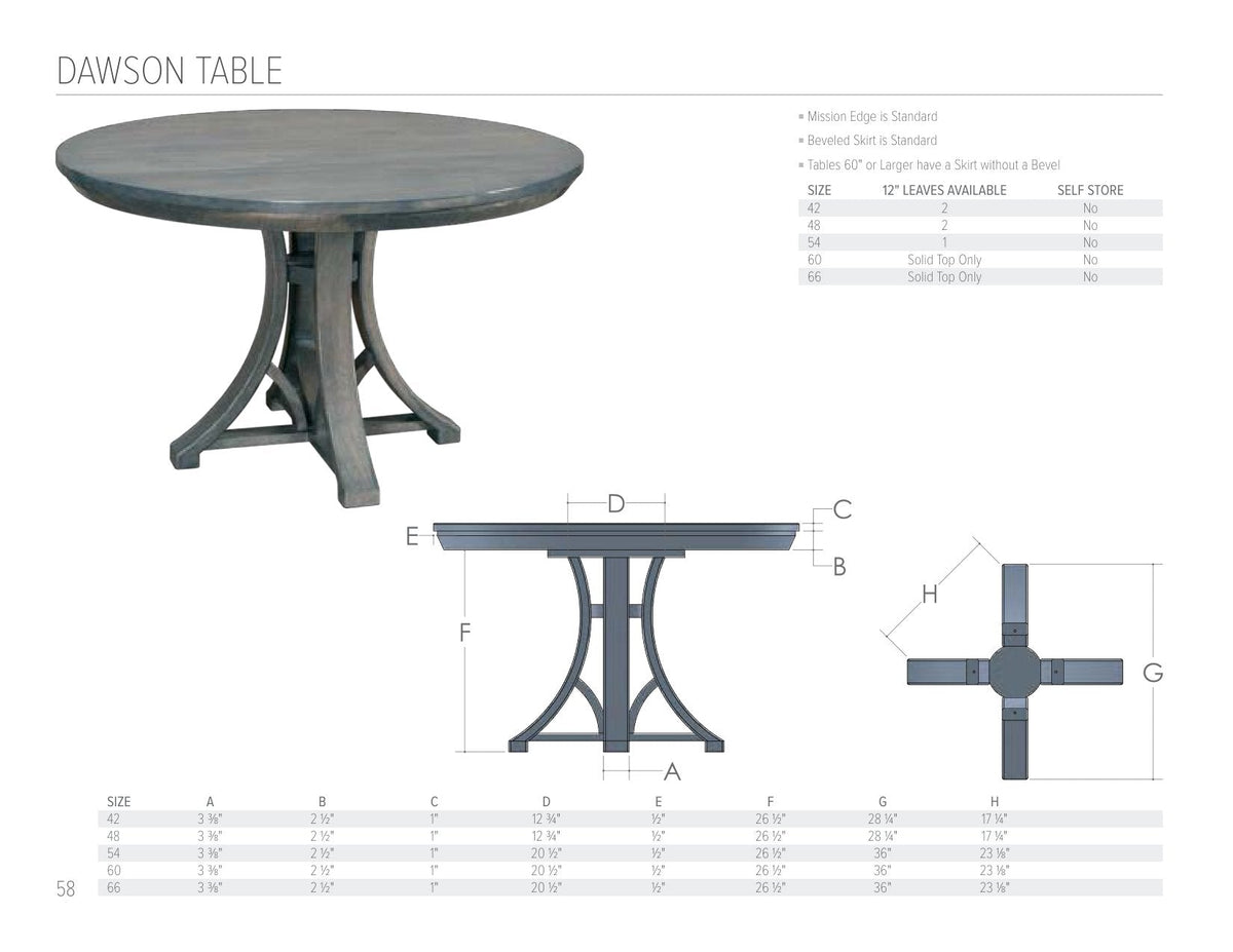 Dawson Table catalog page