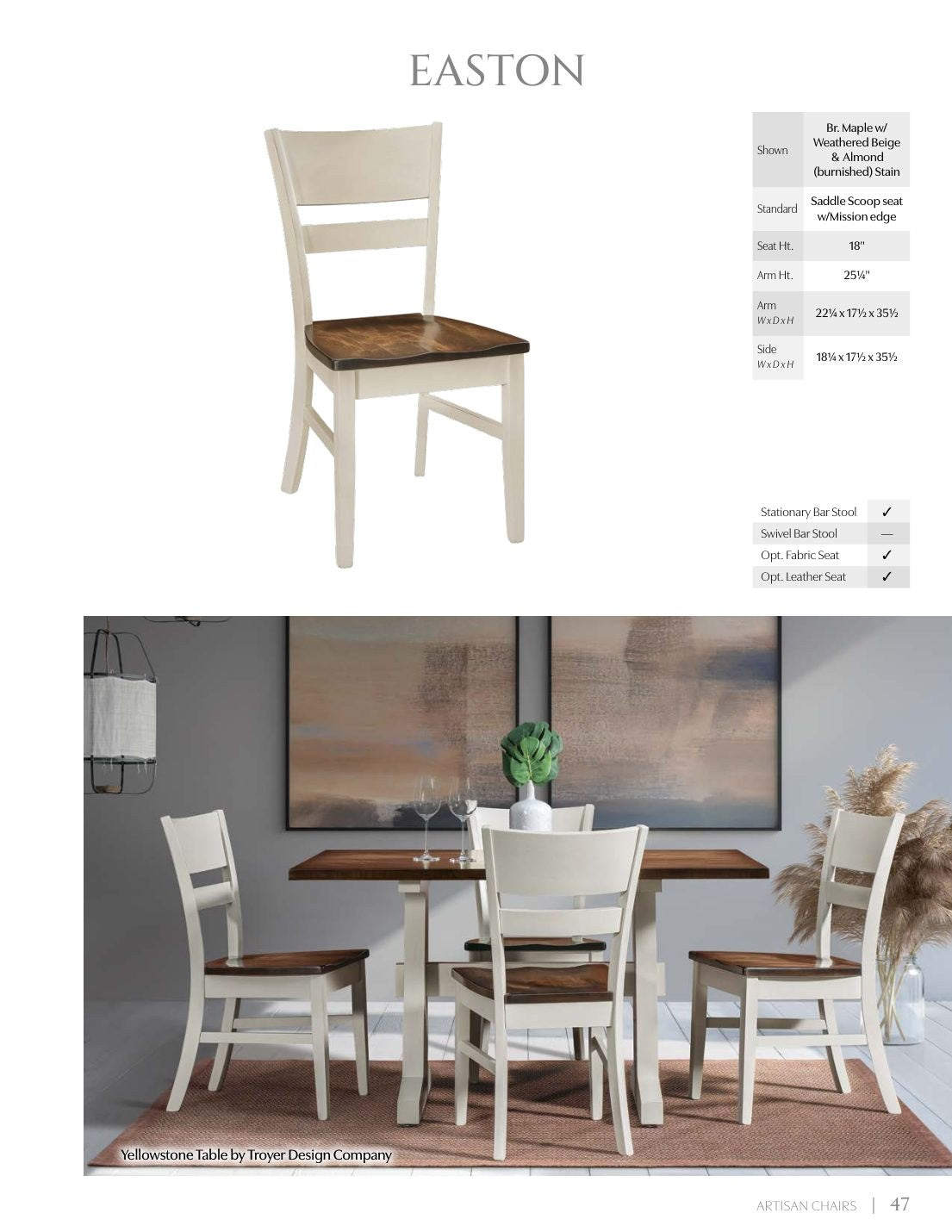 Easton Arm Chair catalog page