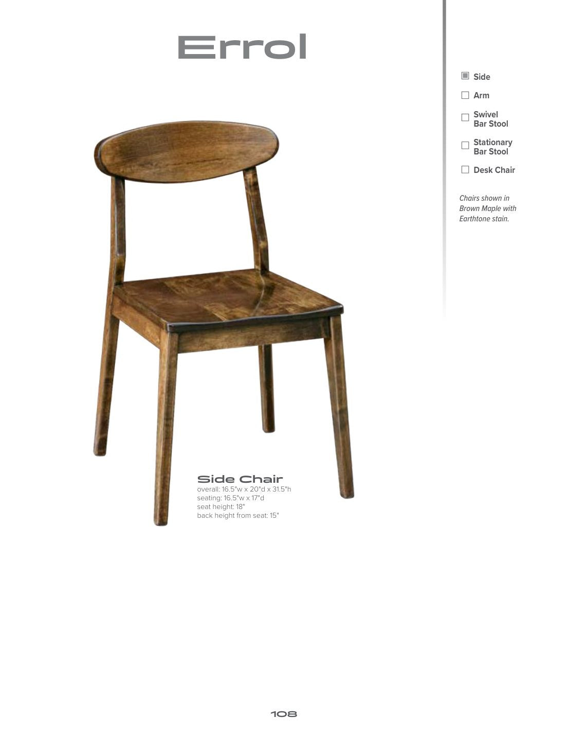Errol Side Chair catalog page