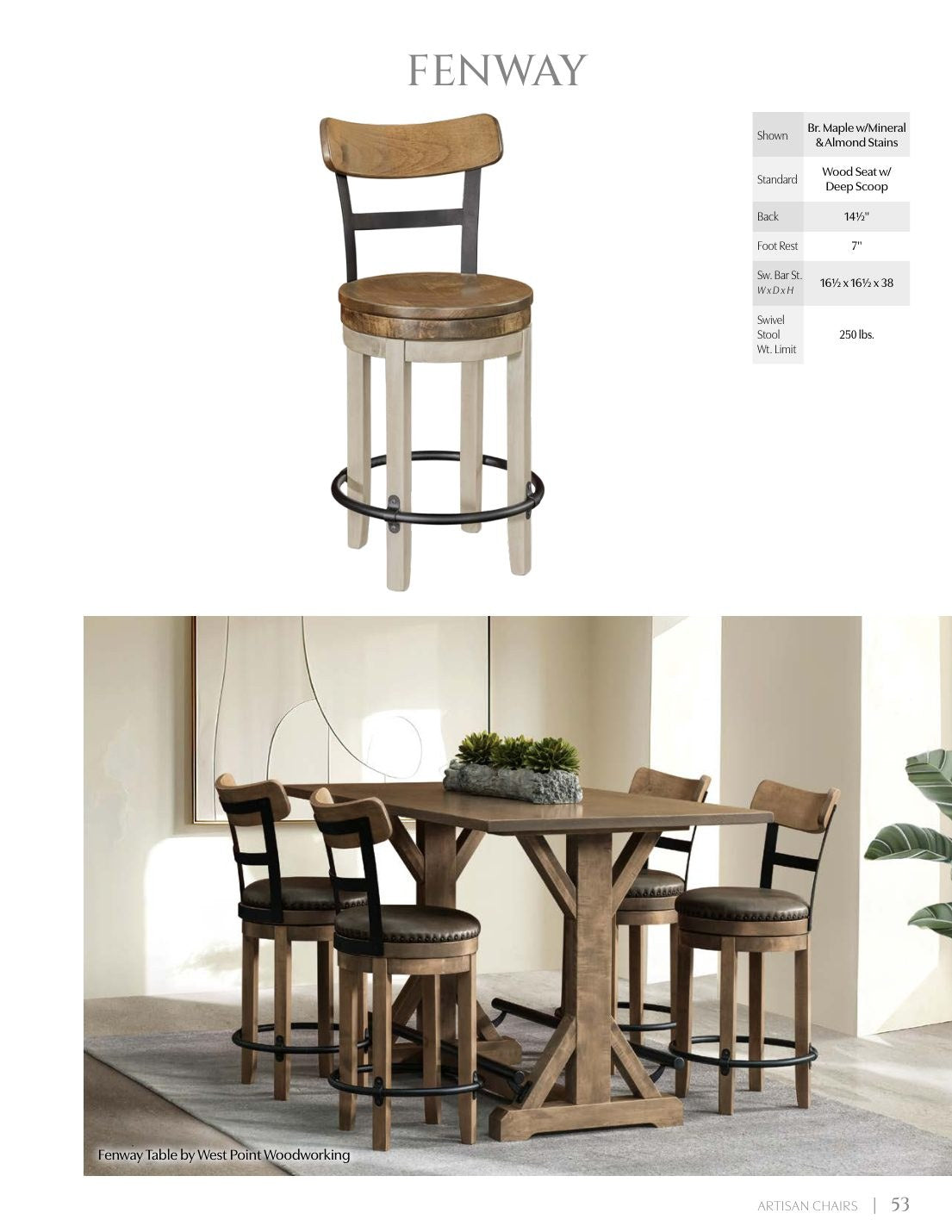Fenway Swivel Bar Stool catalog page