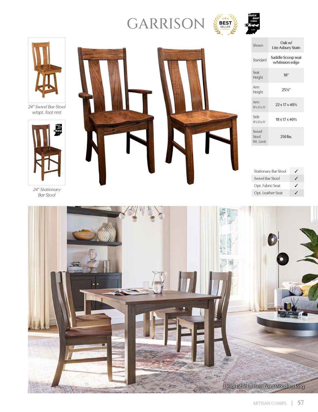 Garrison Arm Chair catalog page