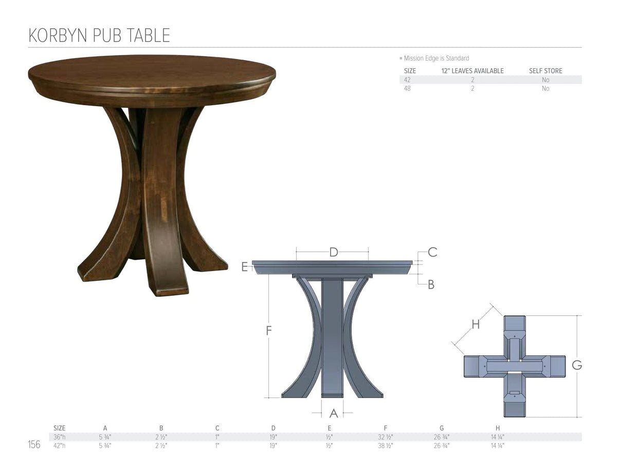 Korbyn Pub Table catalog page