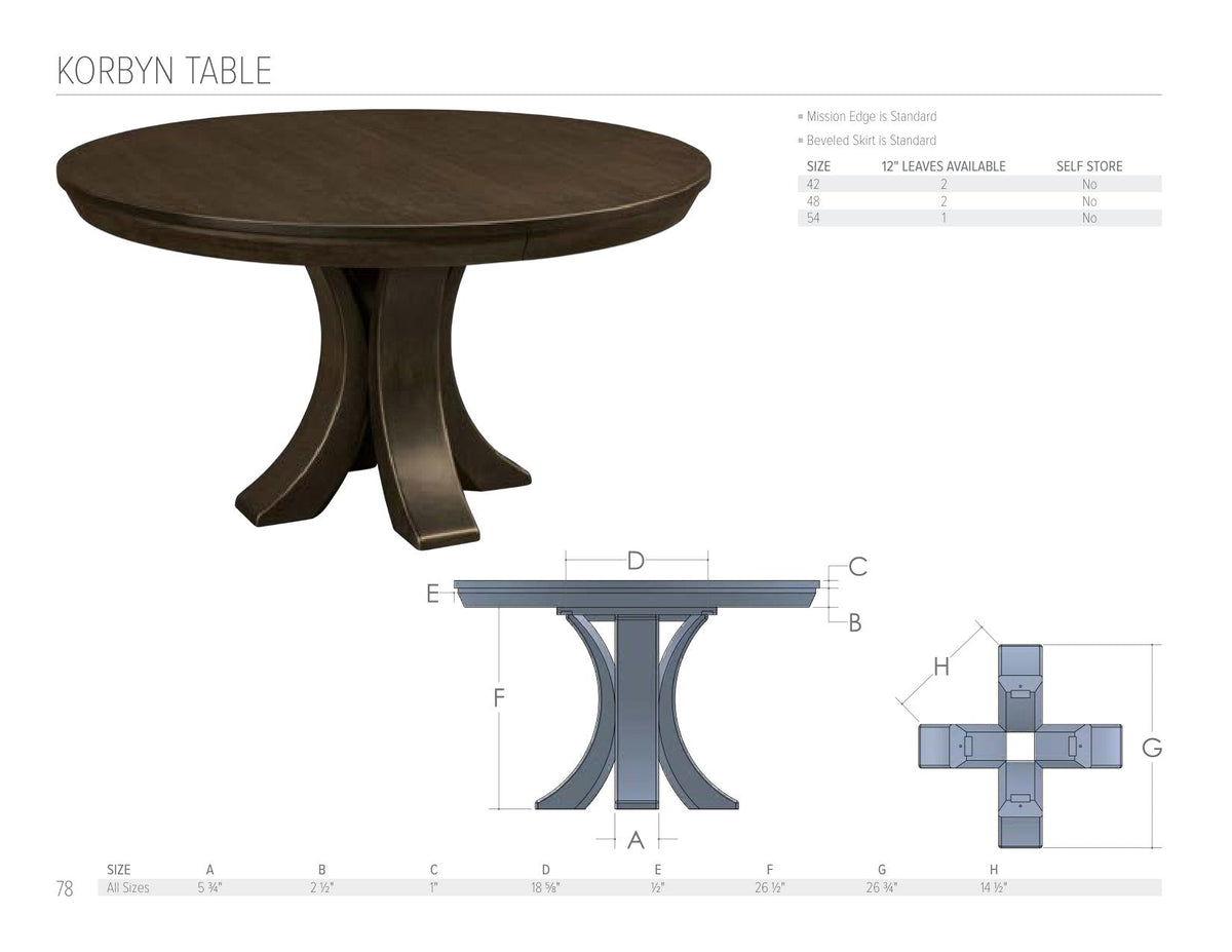 Korbyn Table catalog page