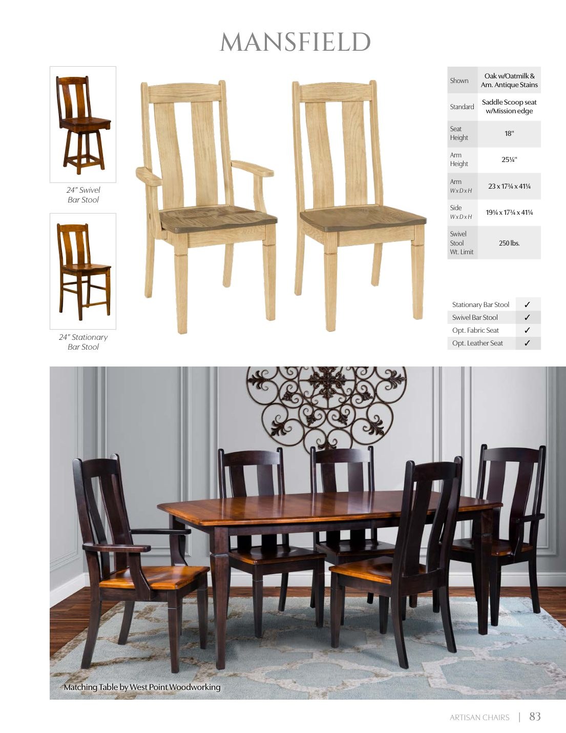 Mansfield Arm Chair catalog page