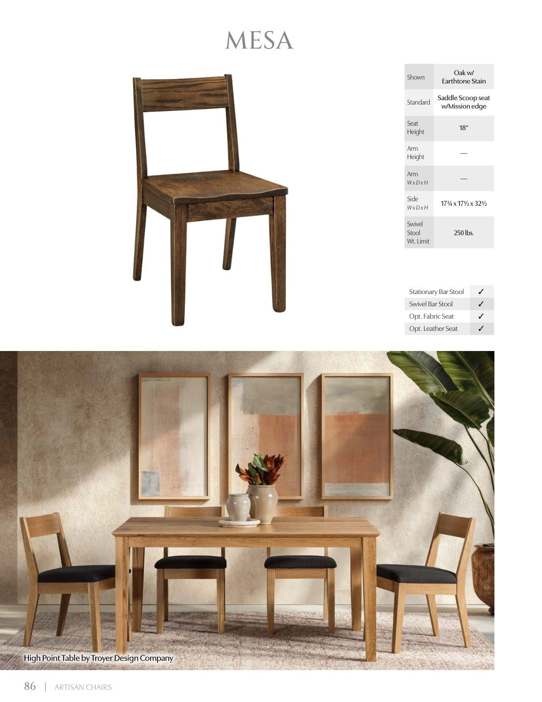 Mesa Side Chair catalog page