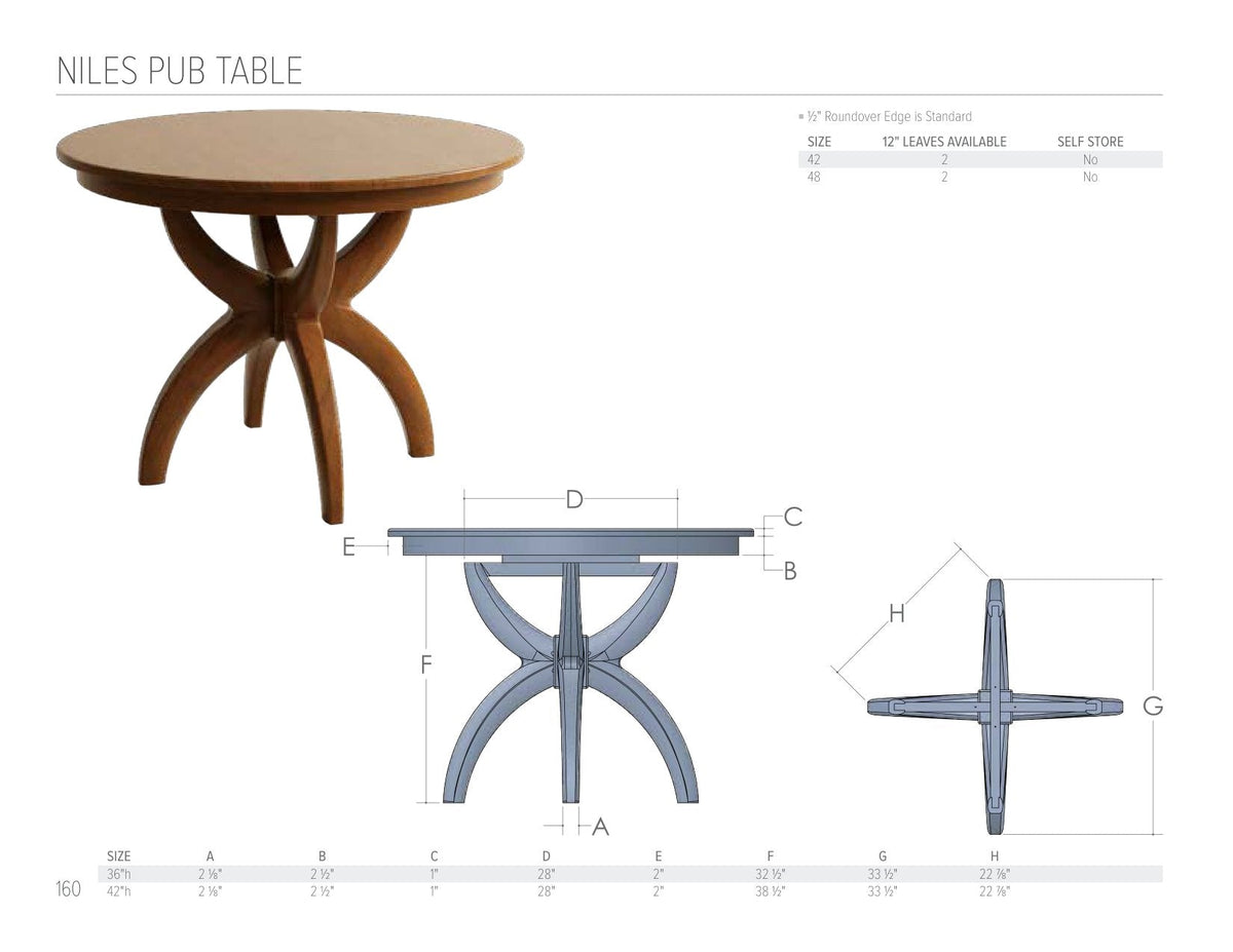 Niles Pub Table catalog page