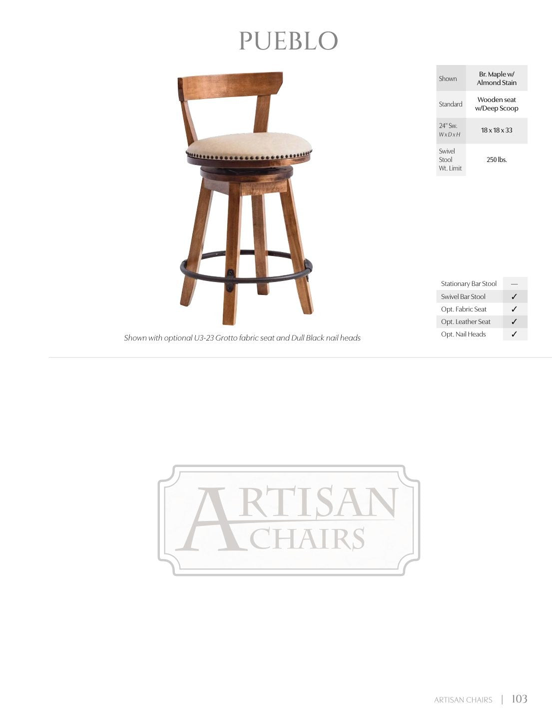 Pueblo Swivel Bar Stool catalog page