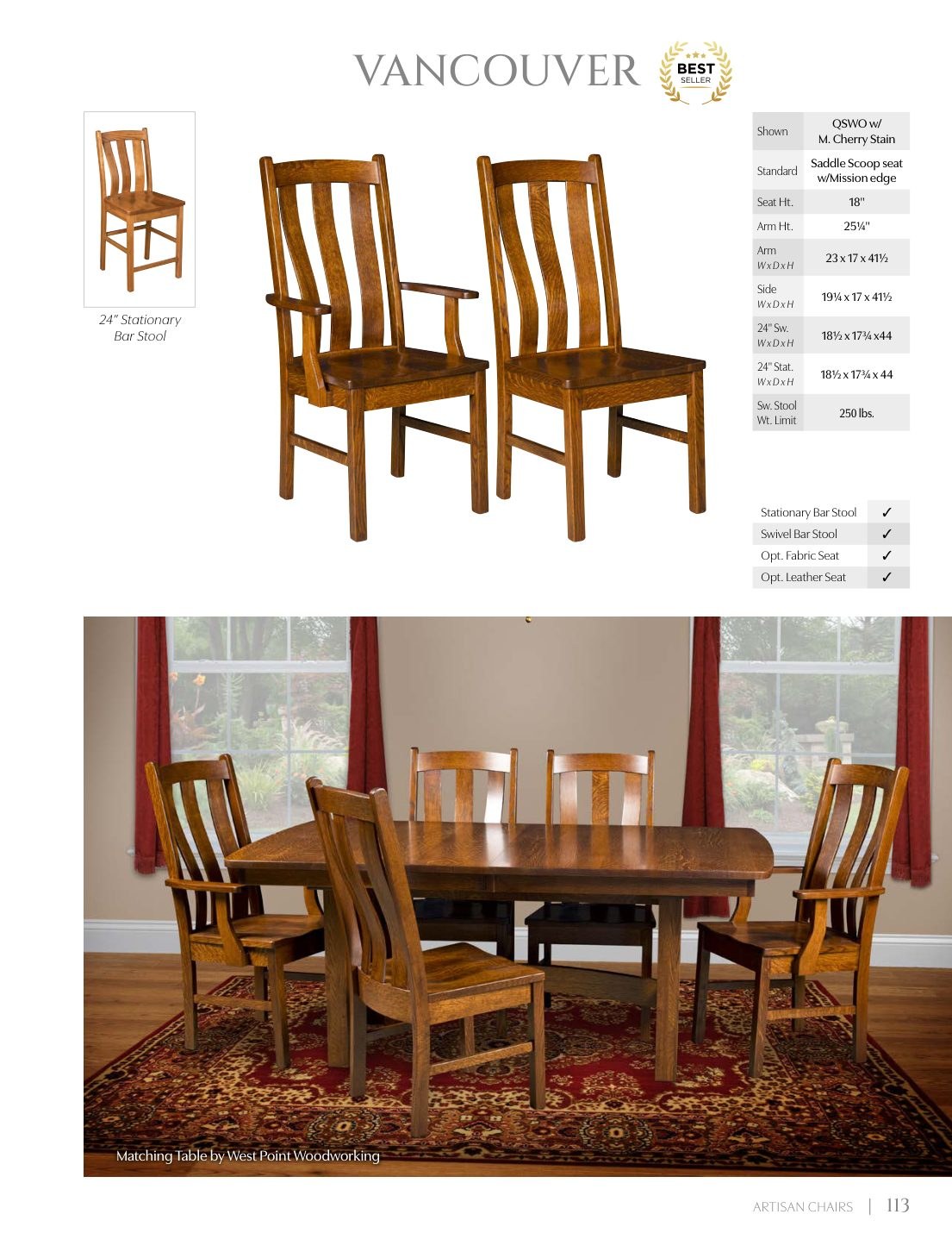 Vancouver Stationary Bar Stool catalog page