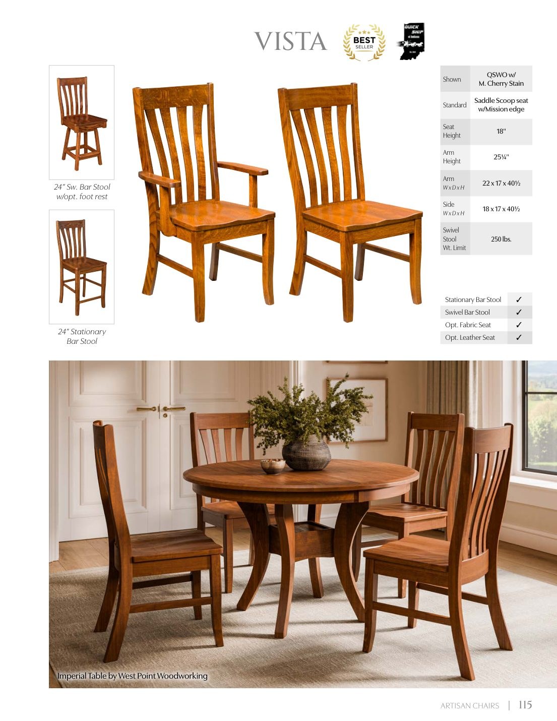 Vista Arm Chair catalog page