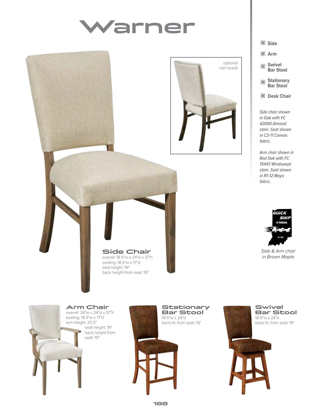 Warner Swivel Bar Stool catalog page