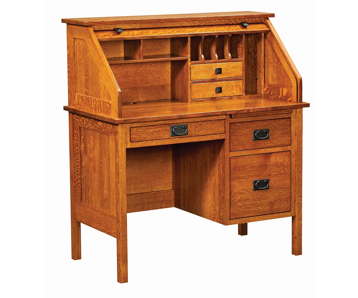 Single Pedestal Post Mission Rolltop Desk – 42W”