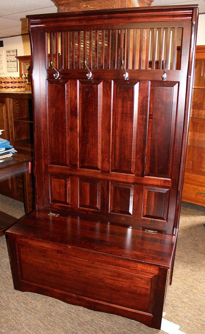 Raised Panel Hall Seat with 4 Panels and Mission Slats in Top