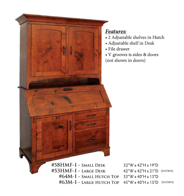 Deluxe Mission Secretary Desk with Hutch Top