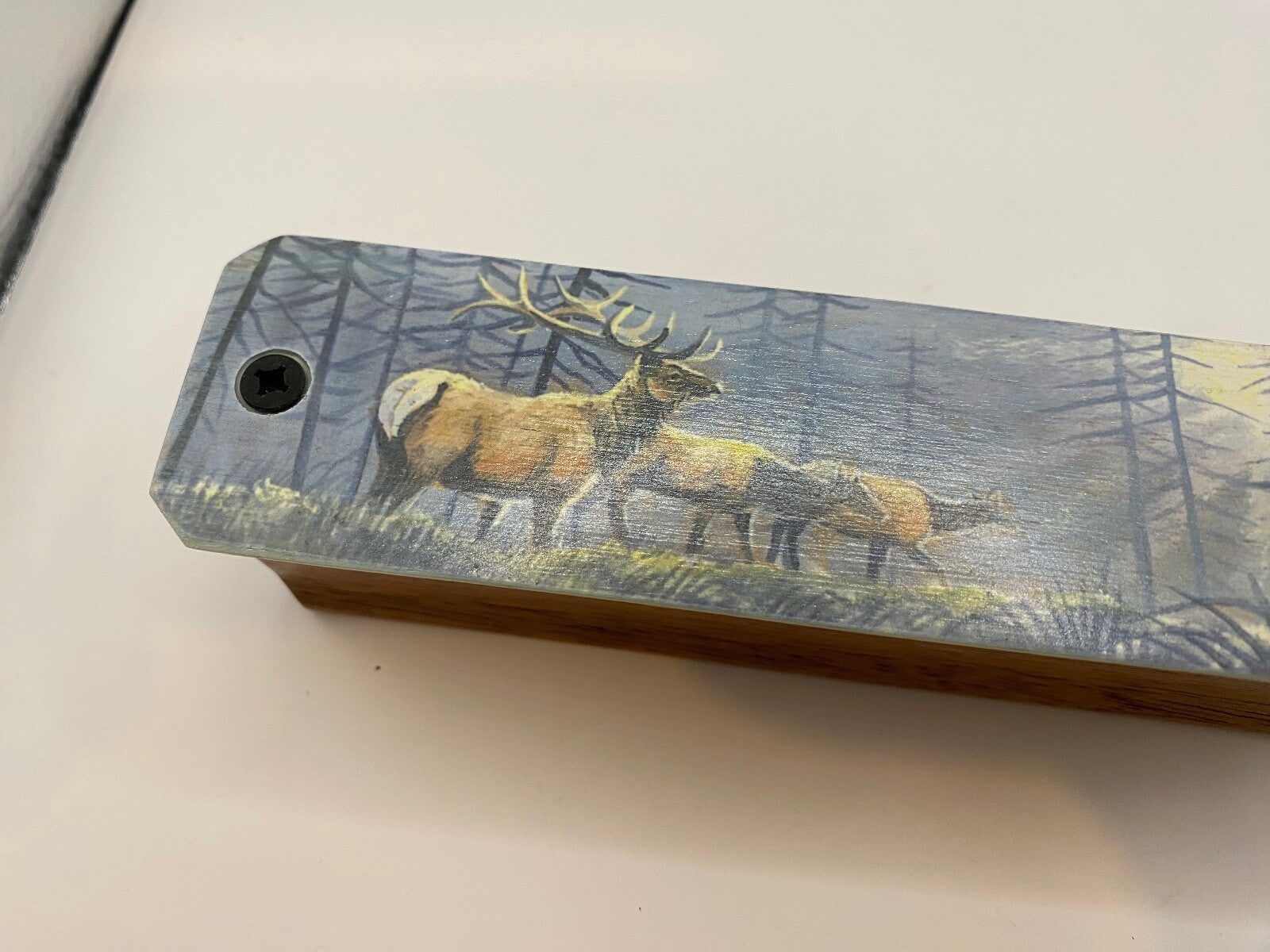 Wooden Amish Crafted Painted Lid Turkey Box Call - Elk Scene - New, Unused!