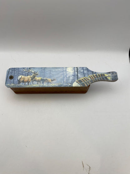 Wooden Amish Crafted Painted Lid Turkey Box Call - Elk Scene - New, Unused!