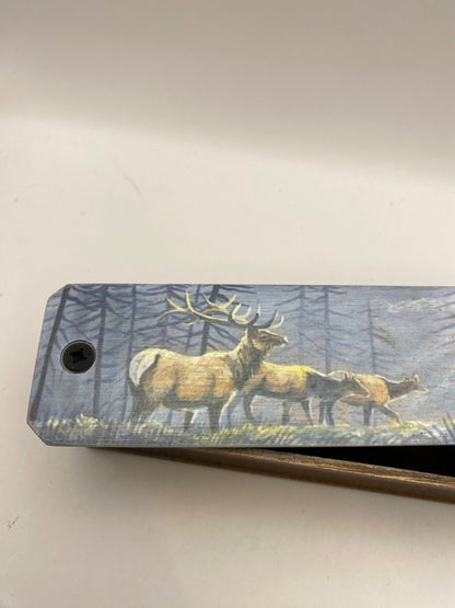 Wooden Amish Crafted Painted Lid Turkey Box Call - Elk Scene - New, Unused!