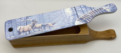 Wooden Amish Crafted Painted Lid Turkey Box Call - Elk Scene - New, Unused!