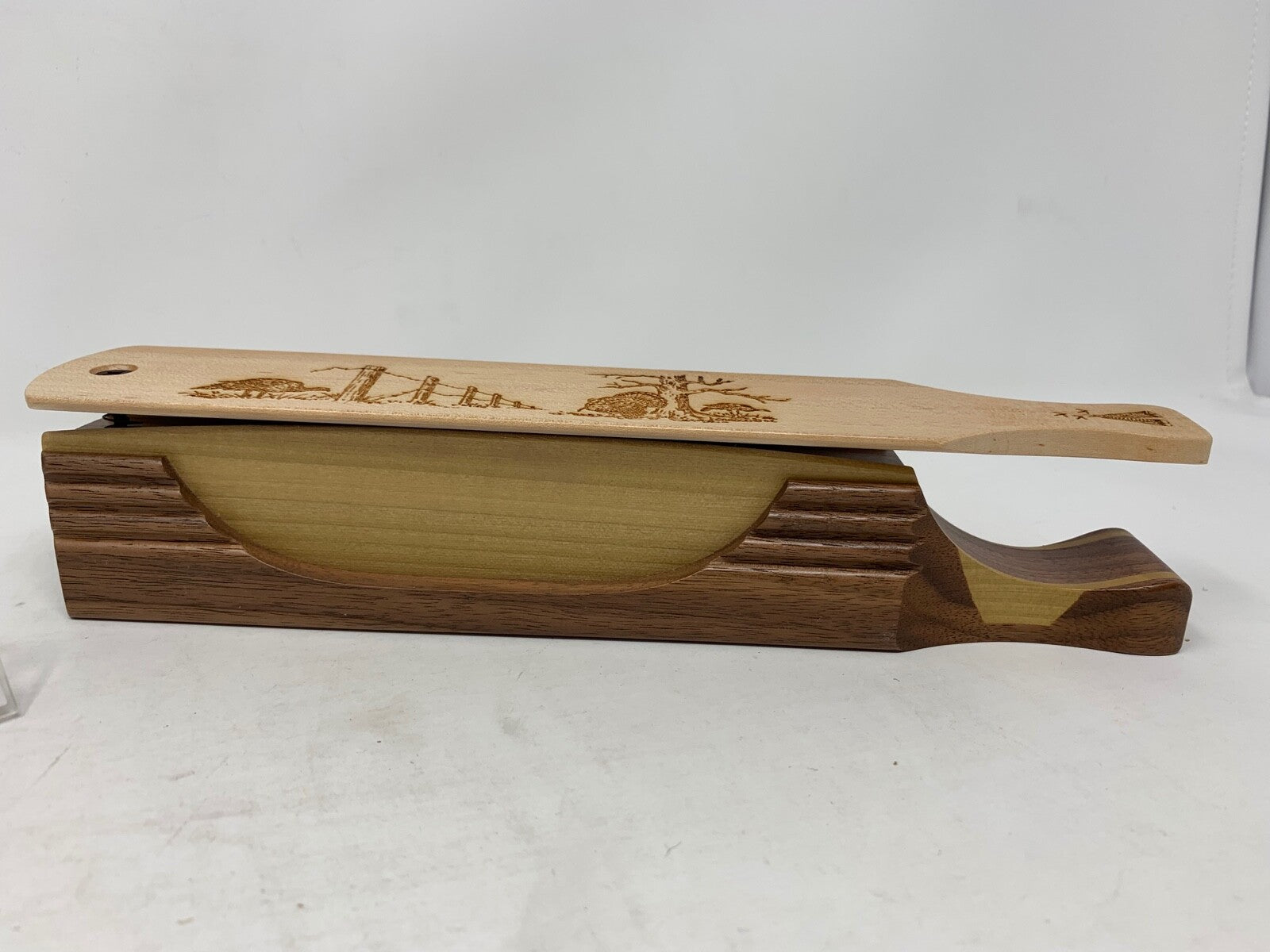Wooden Amish Crafted "10" Handle Half Moon" Turkey Box Call - New, Unused! Nice!