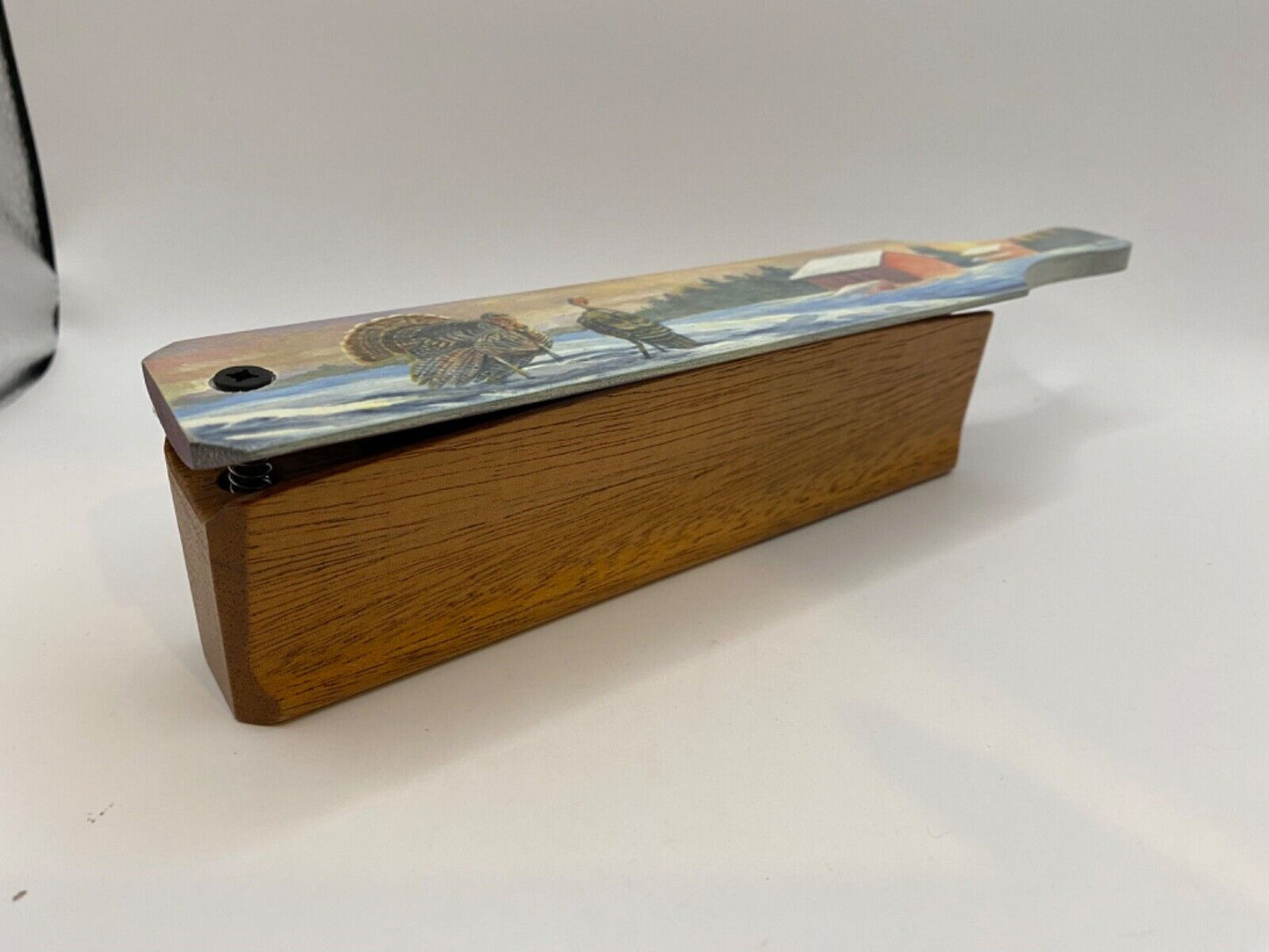 Wooden Amish Crafted Painted Lid Turkey Box Call - Winter Scene