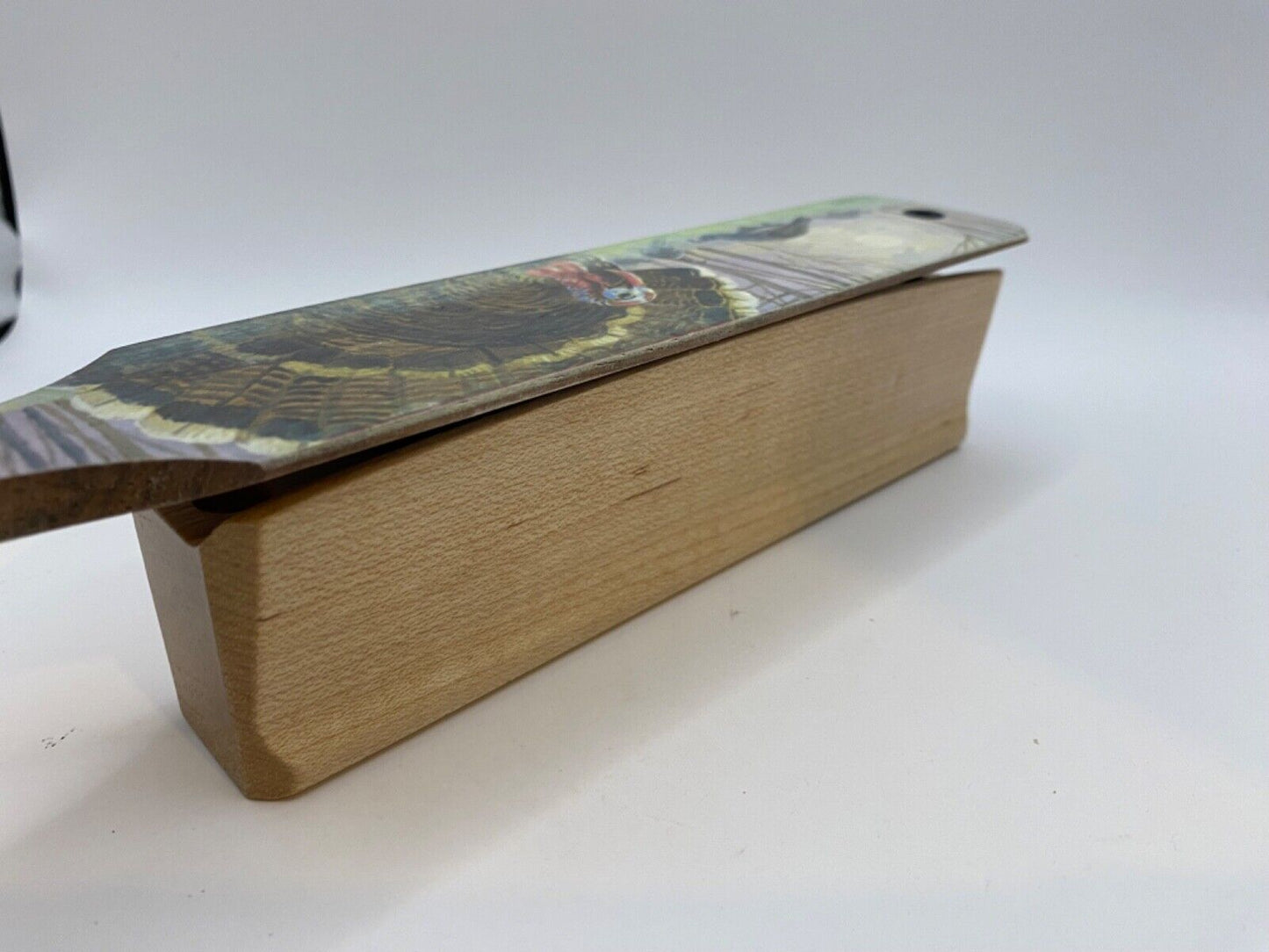 Wooden Amish Crafted Painted Lid Turkey Box Call - Turkey Scene