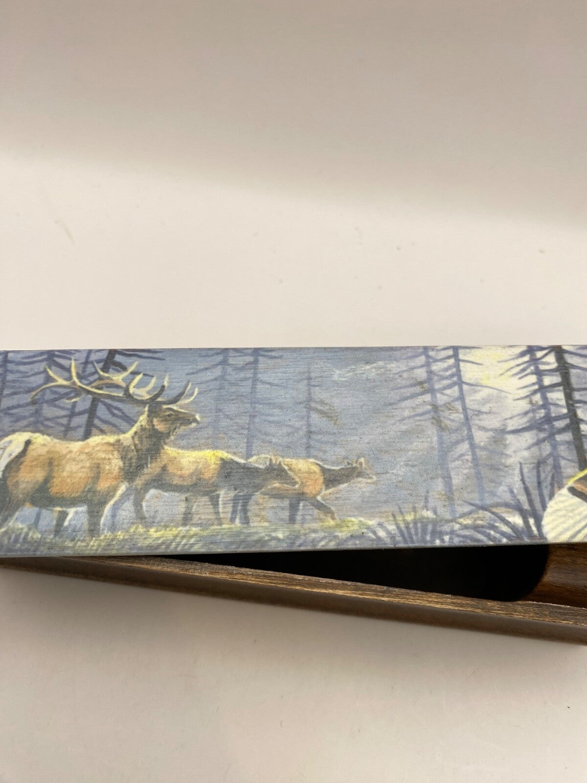 Wooden Amish Crafted Painted Lid Turkey Box Call - Elk Scene - New, Unused!