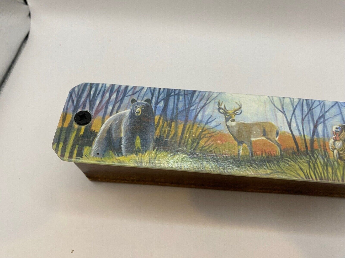 Wooden Amish Crafted Painted Lid Turkey Box Call - Turkey Scene