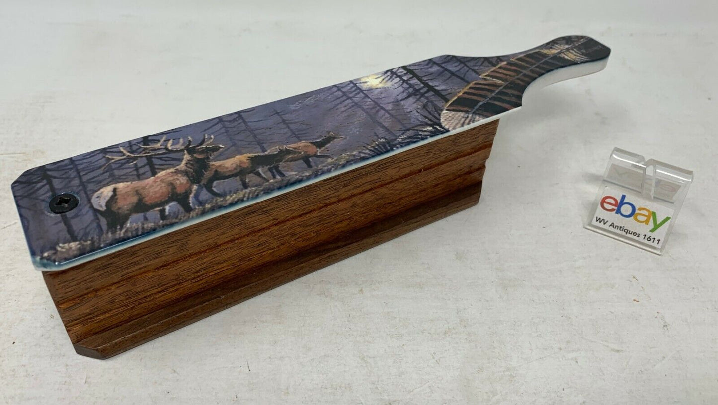 Wooden Amish Crafted Painted Lid Turkey Box Call - Elk Scene