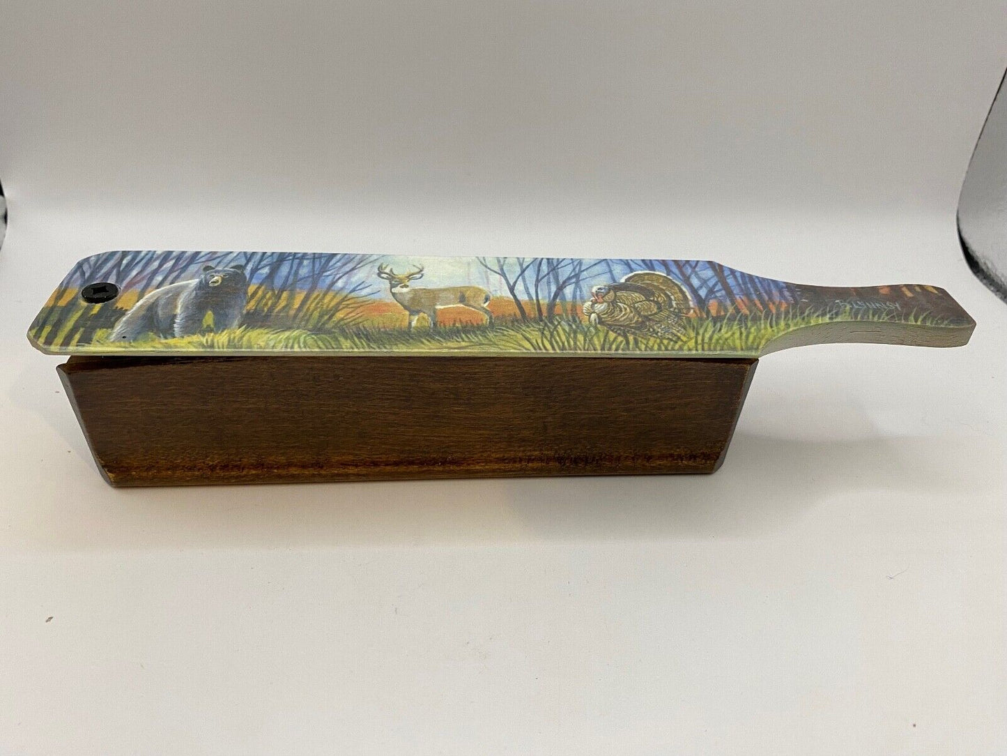 Wooden Amish Crafted Painted Lid Turkey Box Call - Turkey Scene