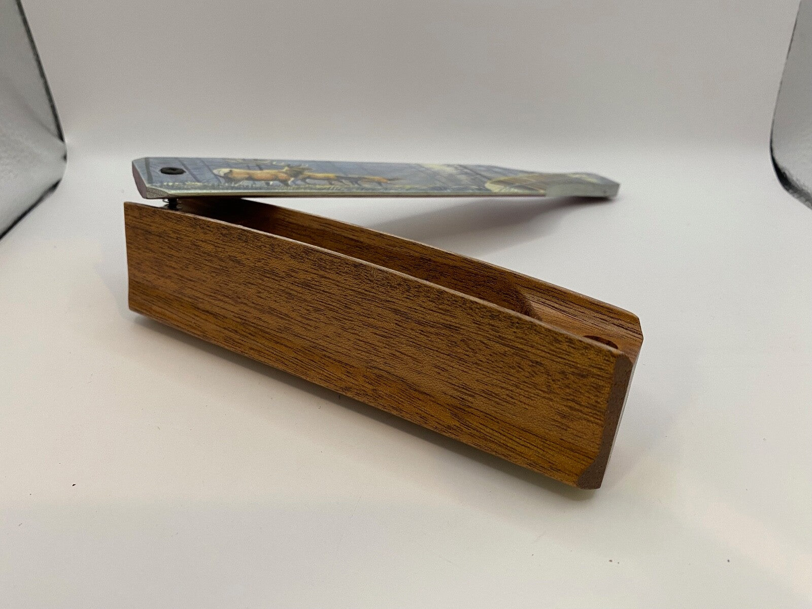 Wooden Amish Crafted Painted Lid Turkey Box Call - Elk Scene - New, Unused!