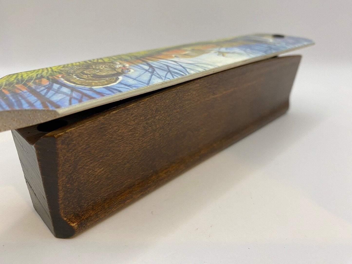 Wooden Amish Crafted Painted Lid Turkey Box Call - Turkey Scene