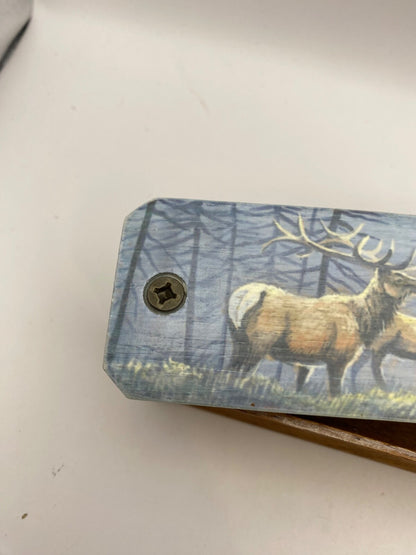 Wooden Amish Crafted Painted Lid Turkey Box Call - Elk Scene - New, Unused!