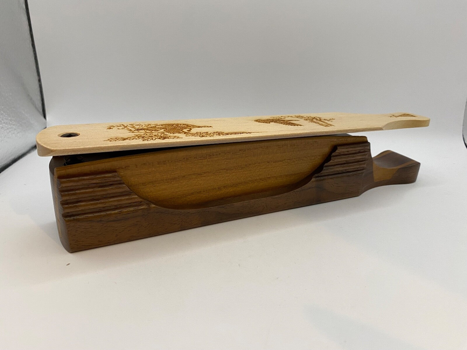 Wooden Amish Crafted "10" Handle Half Moon" Turkey Box Call - New, Unused! Nice!