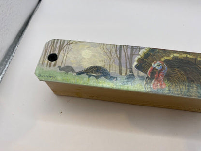 Wooden Amish Crafted Painted Lid Turkey Box Call - Turkey Scene