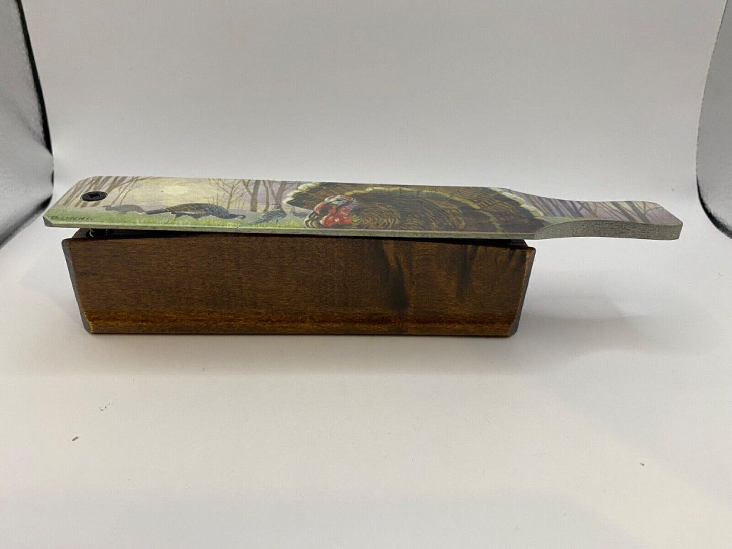 Wooden Amish Crafted Painted Lid Turkey Box Call - Turkey Scene
