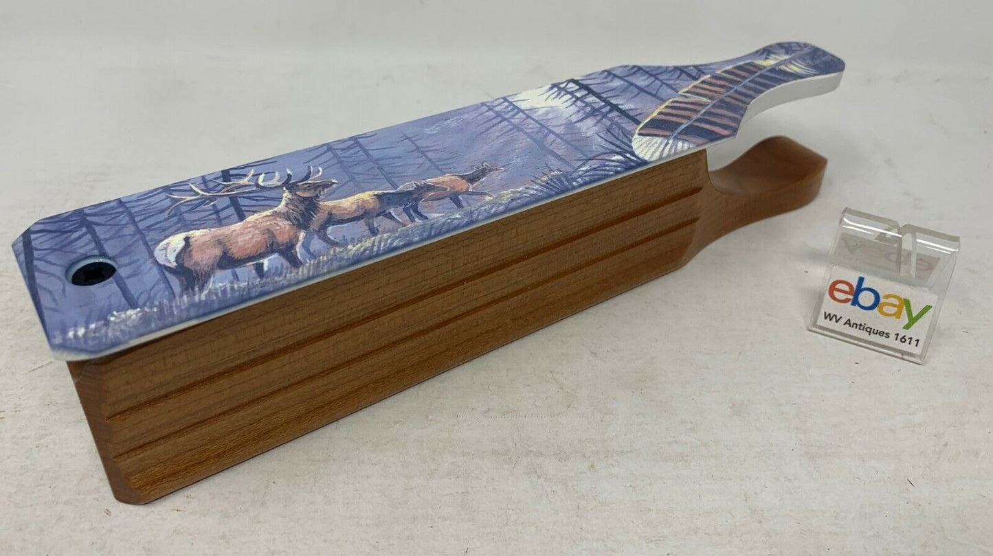 Wooden Amish Crafted Painted Lid Turkey Box Call - Elk Scene
