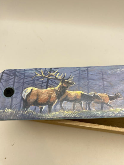 Wooden Amish Crafted Painted Lid Turkey Box Call - Elk Scene - New, Unused!