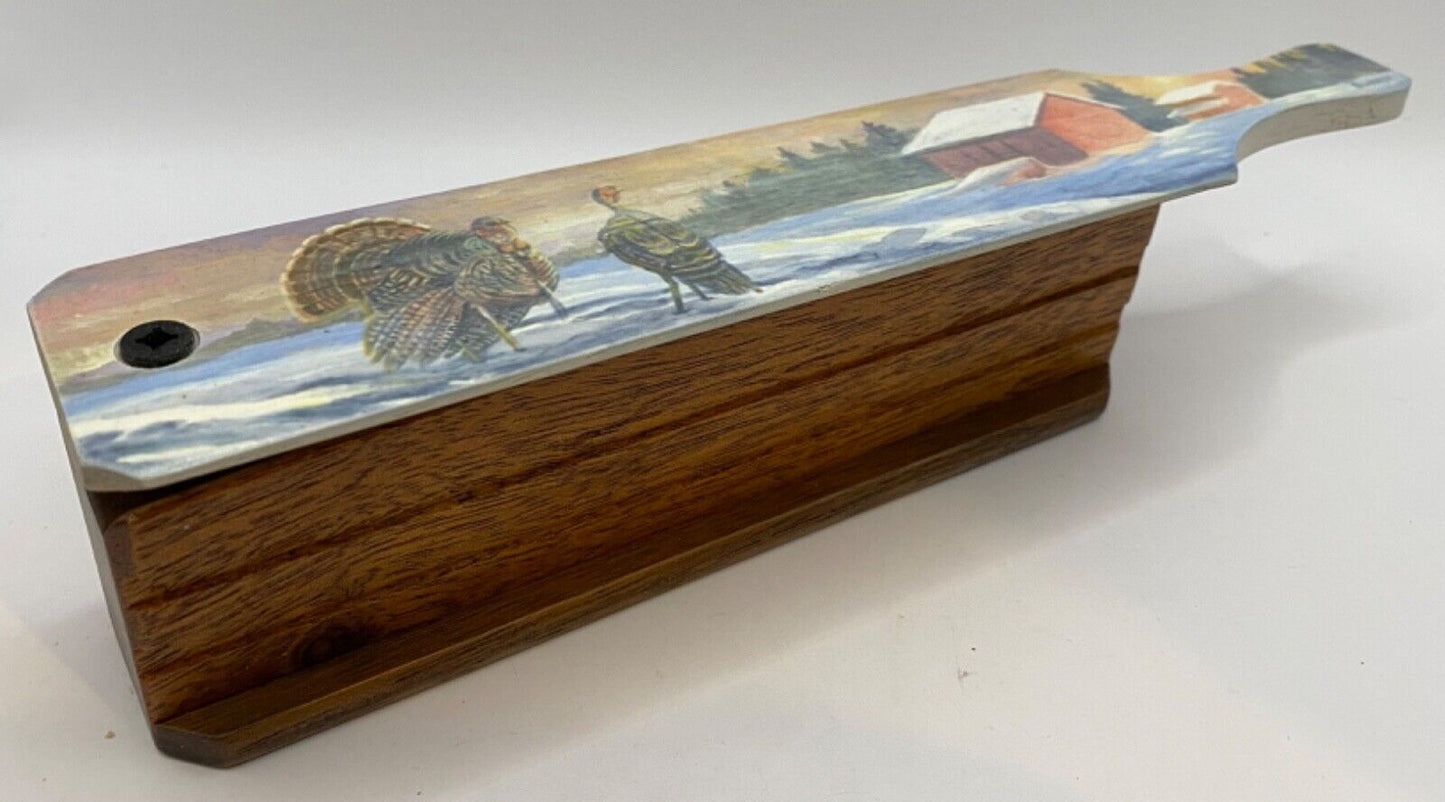 Wooden Amish Crafted Painted Lid Turkey Box Call - Winter Scene
