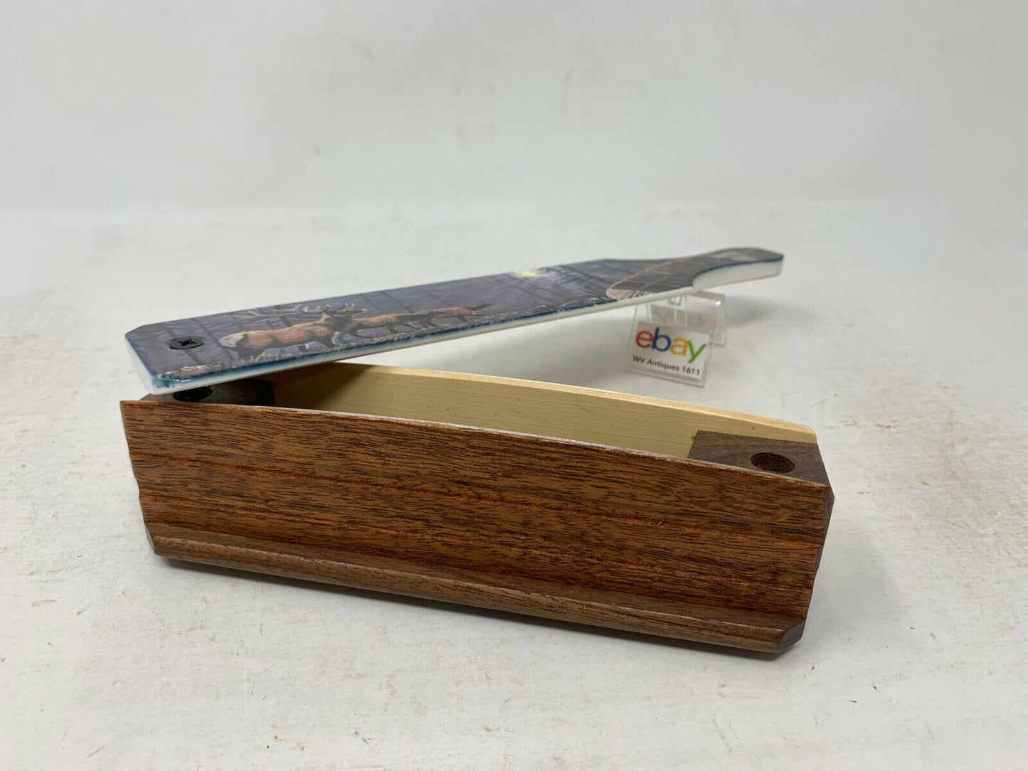 Wooden Amish Crafted Painted Lid Turkey Box Call - Elk Scene