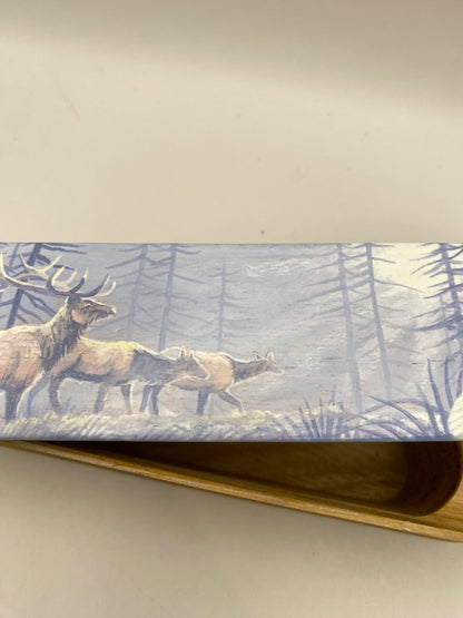Wooden Amish Crafted Painted Lid Turkey Box Call - Elk Scene - New, Unused!