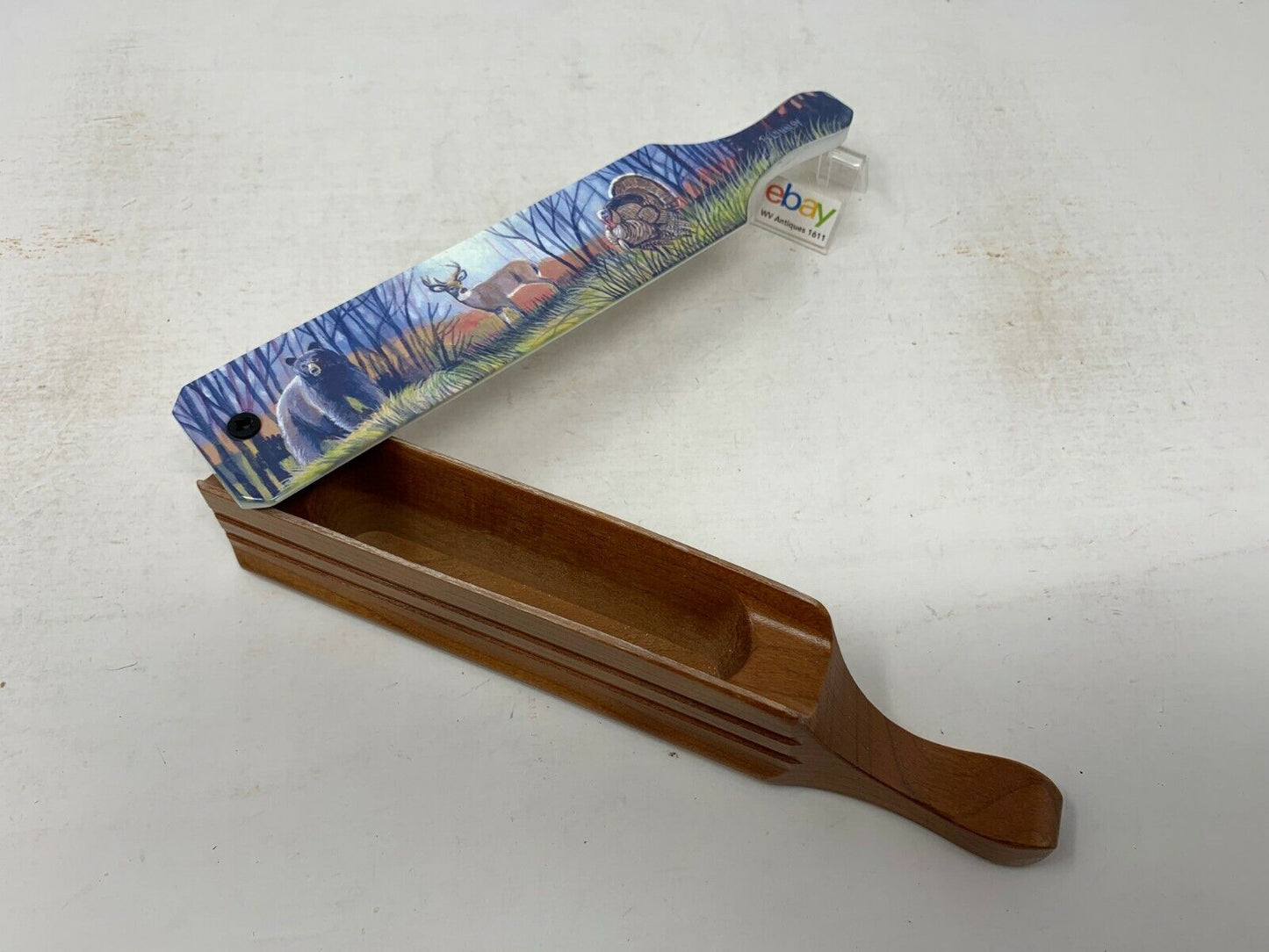 Wooden Amish Crafted Painted Lid Turkey Box Call - Wildlife Scene