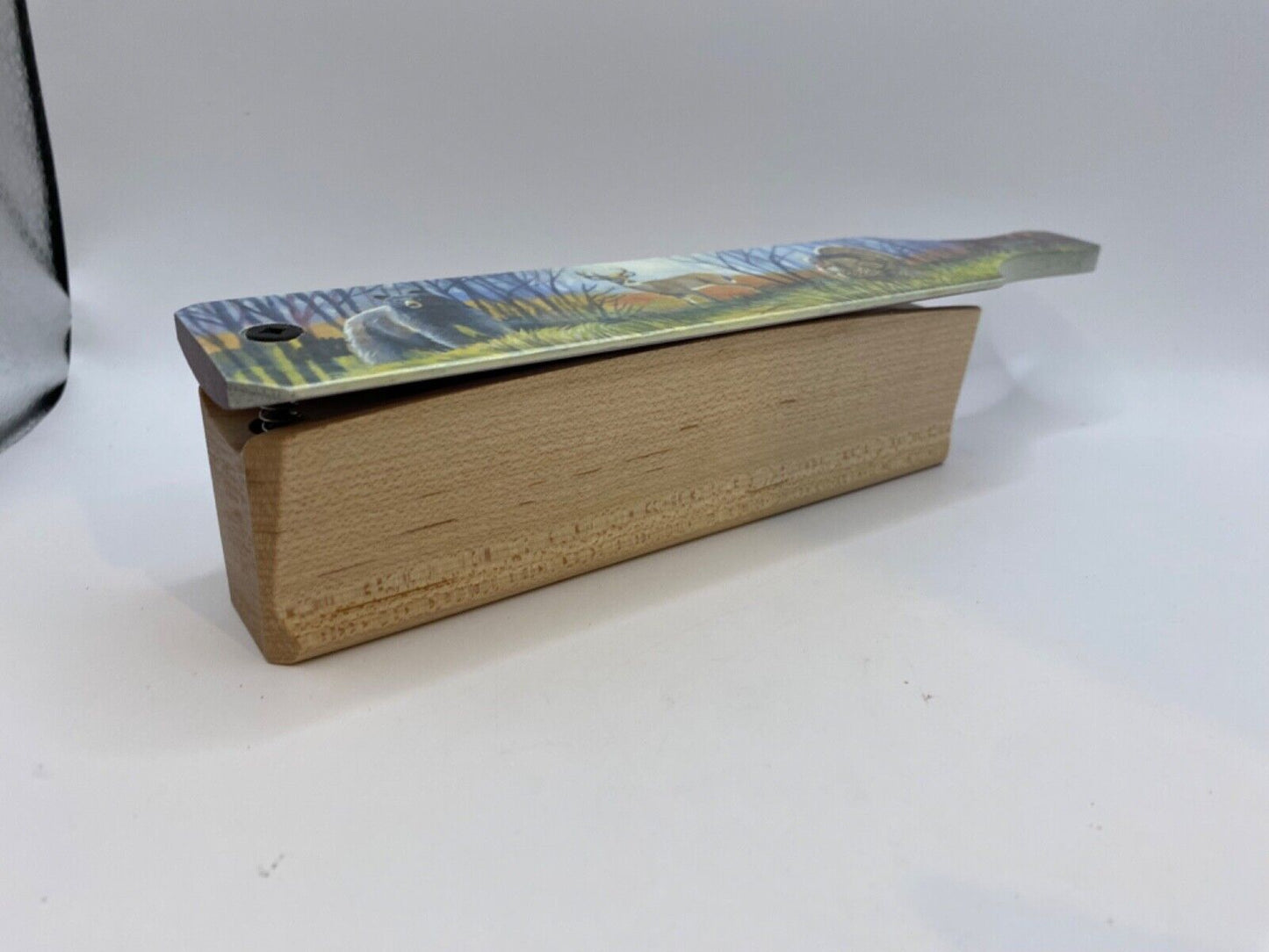 Wooden Amish Crafted Painted Lid Turkey Box Call - Wildlife Scene