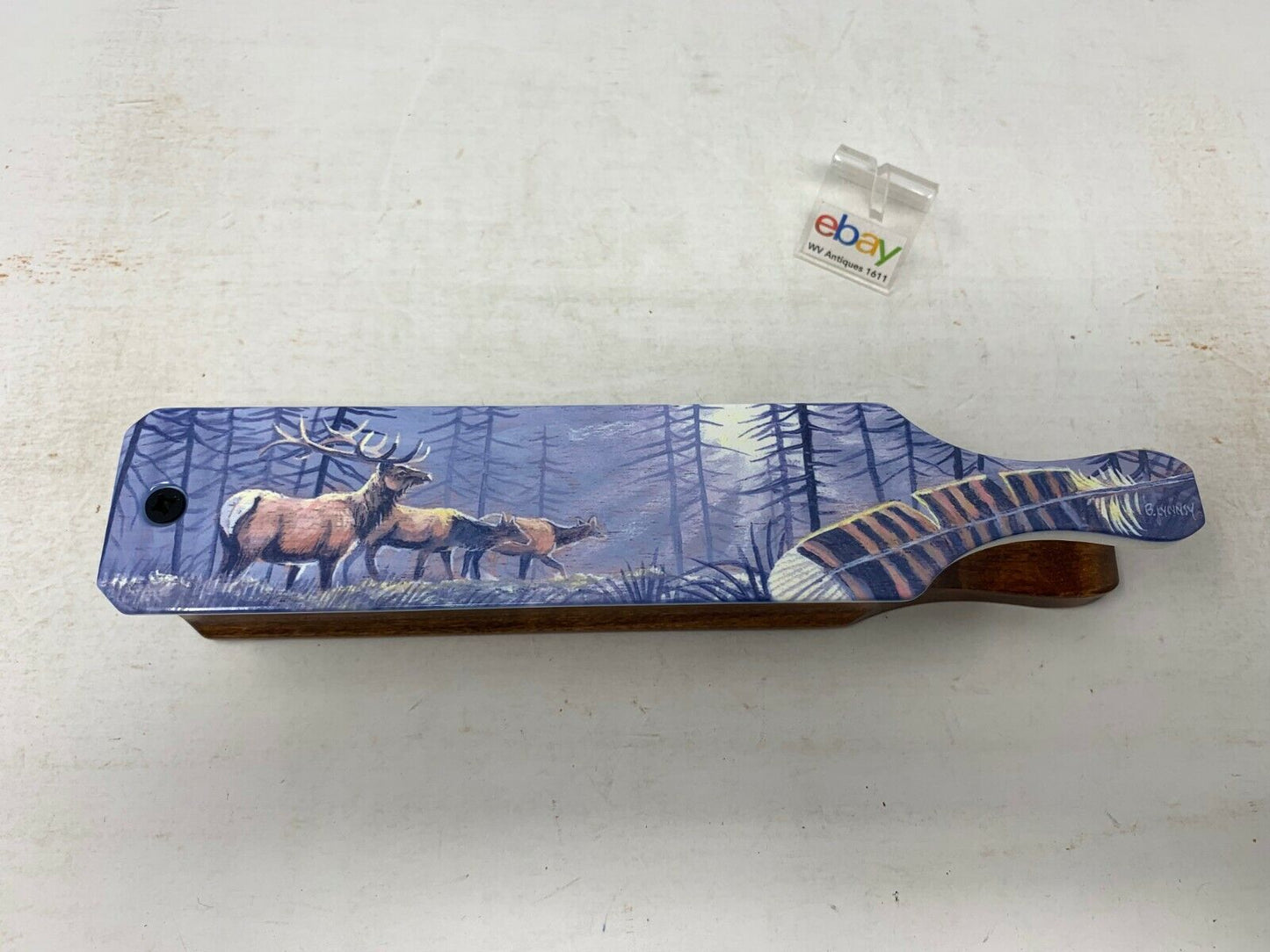 Wooden Amish Crafted Painted Lid Turkey Box Call - Elk Scene