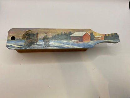 Wooden Amish Crafted Painted Lid Turkey Box Call - Winter Scene