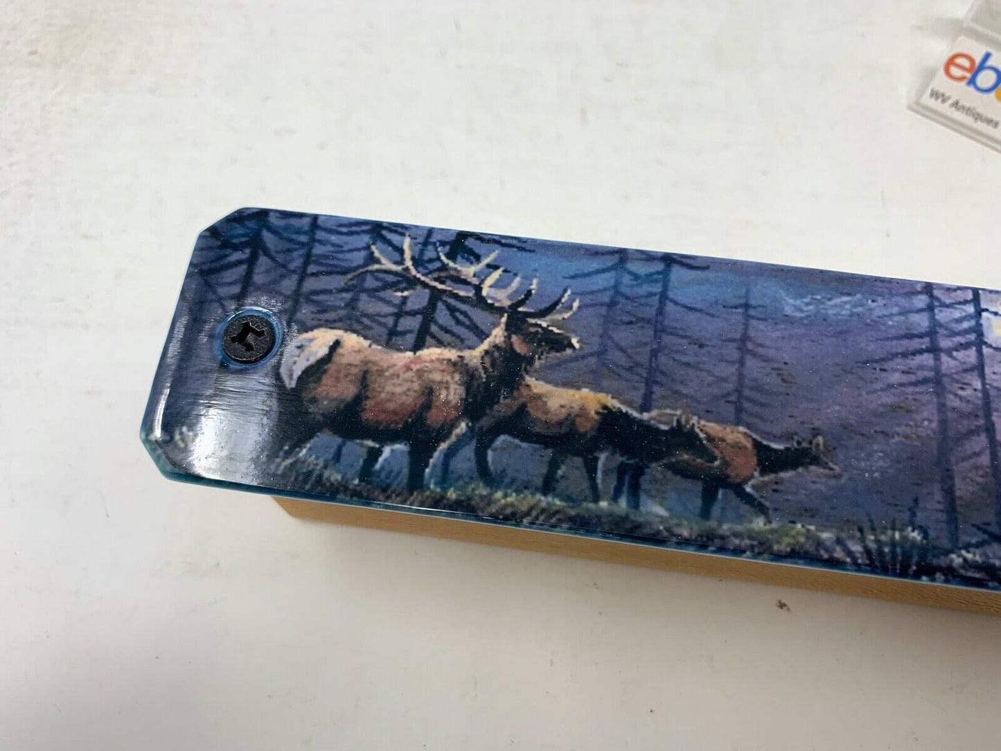 Wooden Amish Crafted Painted Lid Turkey Box Call - Elk Scene